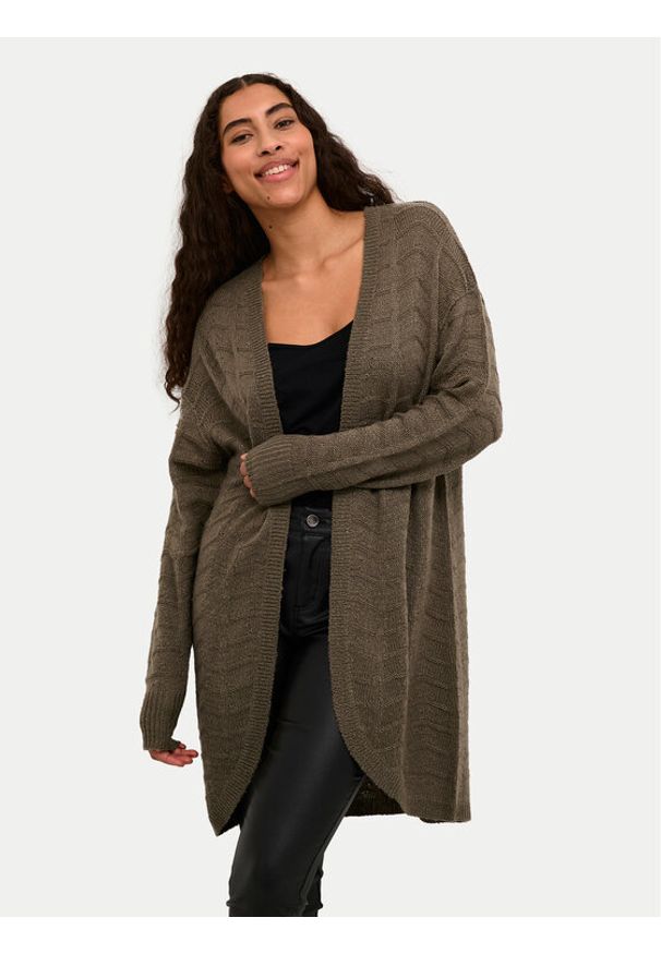Kaffe Kardigan Kaemria 10506359 Khaki Regular Fit. Kolor: brązowy. Materiał: syntetyk, bawełna