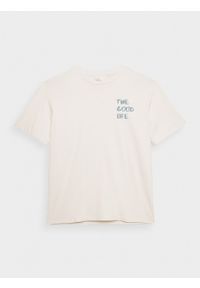 outhorn - T-shirt z nadrukiem męski - kremowy. Okazja: na co dzień. Kolor: kremowy. Materiał: bawełna, dzianina. Wzór: nadruk. Styl: casual