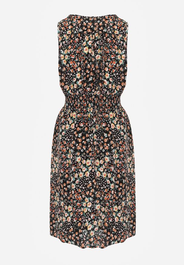 Renee - Granatowa Sukienka Rozkloszowana w Kwiaty z Wiskozy Selesima. Kolor: niebieski. Materiał: wiskoza. Wzór: kwiaty