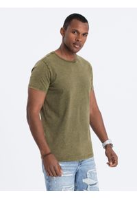 Ombre Clothing - T-shirt męski z efektem ACID WASH - oliwkowy V4 S1638 - XXL. Kolor: oliwkowy. Materiał: bawełna, dzianina #9