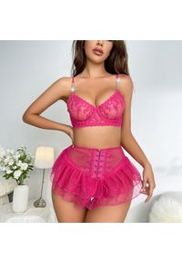 Intica - Komplet bielizny z półgorsetem modelującym Jon. Kolor: czerwony. Materiał: tkanina, koronka. Wzór: aplikacja, haft, koronka #2