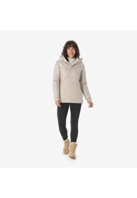 quechua - Kurtka turystyczna damska zimowa Quechua NH100 -5°C wodoodporna. Kolor: beżowy. Materiał: polar. Sezon: zima. Sport: turystyka piesza