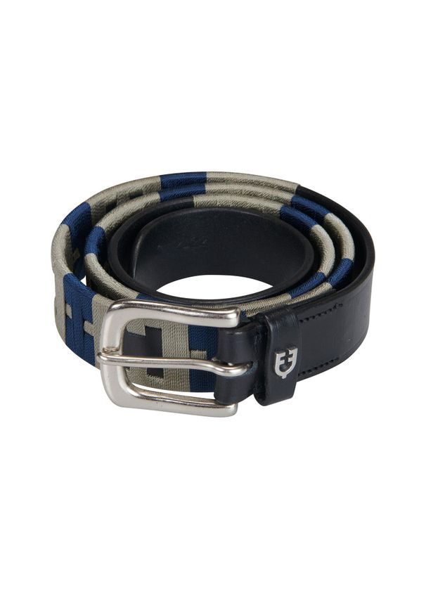 EQUESTRO - Skórzany pasek damski w geometryczny wzór Equestro. Kolor: wielokolorowy, niebieski, szary, czarny. Materiał: skóra. Wzór: geometria. Styl: elegancki