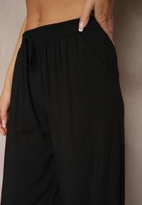 Renee - Czarne Spodnie z Wiskozy High Waist o Szerokim Kroju Avelozi. Okazja: na co dzień. Stan: podwyższony. Kolor: czarny. Materiał: wiskoza. Styl: elegancki, casual #3