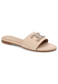 Beżowe Klapki Givana Eleganckie Buty Damskie. Kolor: beżowy. Materiał: materiał. Sezon: lato. Styl: elegancki