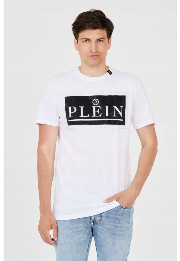 Philipp Plein - PHILIPP PLEIN T-shirt męski biały z dużym logo. Kolor: biały