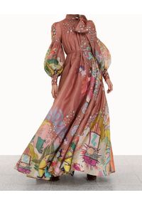 ZIMMERMANN - Suknia z wiązaniem przy szyi. Kolor: różowy, wielokolorowy, fioletowy. Materiał: jedwab, len. Wzór: aplikacja, nadruk. Długość: maxi #1