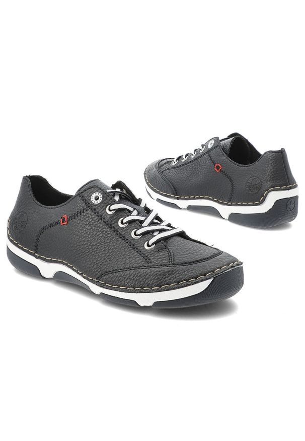 Półbuty damskie Rieker, cholewka ze skóry naturalnej o ziarnistej fakturze z kontrastowym sznurowaniem niebieskie, 55901-14. Okazja: na co dzień. Zapięcie: sznurówki. Kolor: niebieski. Materiał: skóra. Szerokość cholewki: normalna. Styl: casual, klasyczny, sportowy