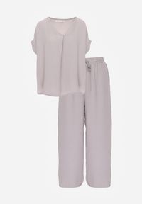 Renee - Jasnoszary Komplet Bluzka i Luźne Spodnie z Wiskozą i Kieszonkami Efraria. Kolor: szary. Materiał: wiskoza. Wzór: aplikacja #8