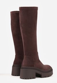 Renee - Brązowe Długie Kozaki z Elastyczną Cholewką na Grubej Tłoczonej Podeszwie Hantrine. Okazja: na co dzień. Kolor: brązowy. Materiał: wełna. Szerokość cholewki: normalna. Styl: casual, elegancki #7
