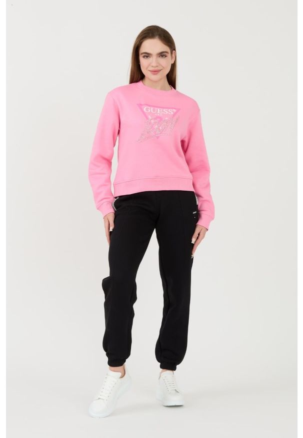Guess - GUESS Różowa damska bluza Icon, Rozmiar M. Kolor: różowy