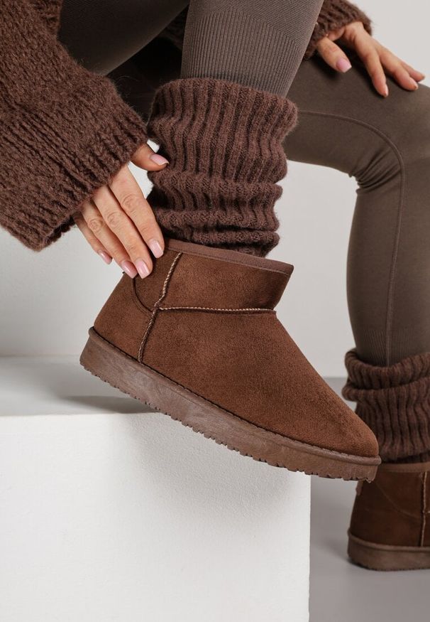 Born2be - Bordowe Krótkie Śniegowce Zozaline. Okazja: na co dzień. Kolor: czerwony. Materiał: jeans. Styl: casual, klasyczny, elegancki