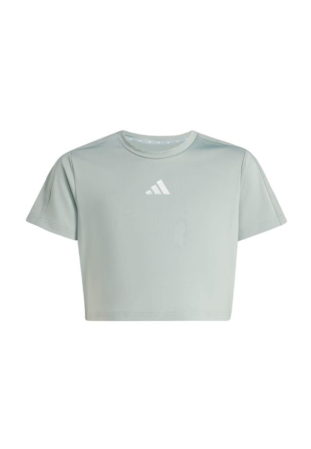 Adidas - Koszulka Train Essentials Seasonal Print. Kolor: szary, wielokolorowy, zielony. Technologia: ClimaCool (Adidas). Wzór: nadruk. Sport: joga i pilates