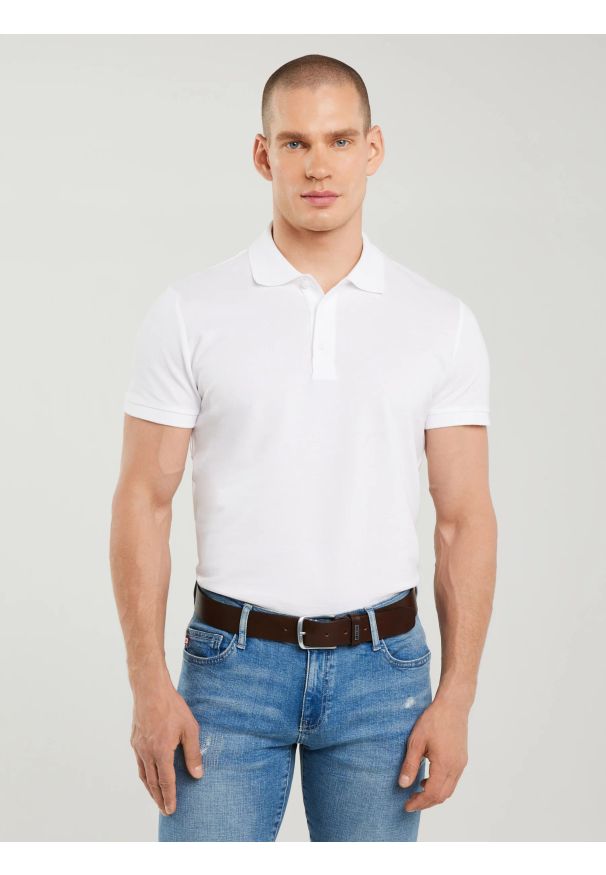 Big-Star - Koszulka męska polo biała Markolinos 101. Typ kołnierza: polo. Kolor: biały. Materiał: jeans, tkanina. Wzór: kolorowy. Styl: klasyczny, elegancki