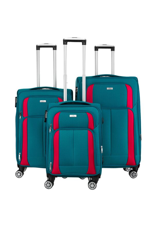 Zestaw walizek podróżnych w rozmiarach S, M i L w turkusowo-różowym Peterson PTN 5209-SET TUR-PIN. Kolor: turkusowy, wielokolorowy, różowy. Materiał: materiał, tkanina, poliester