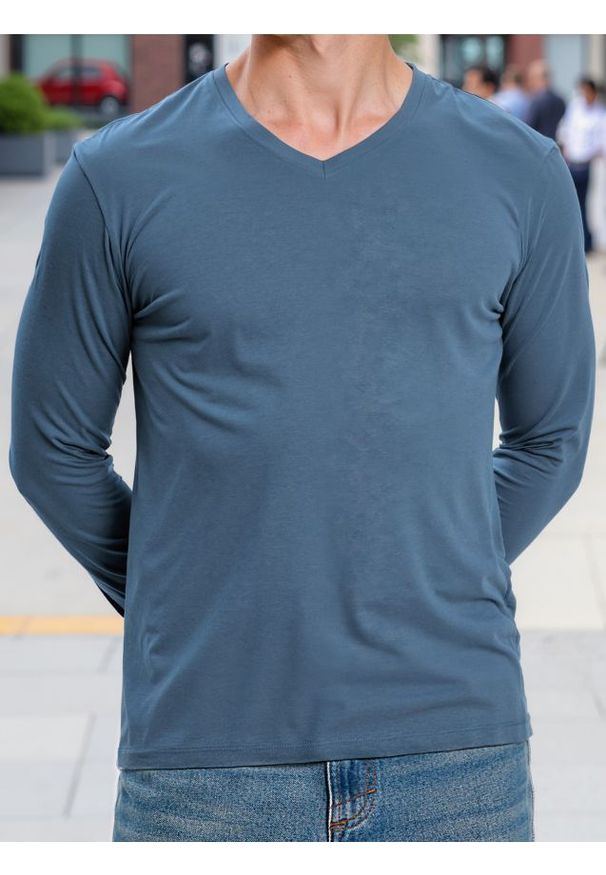 Sinsay - Bawełniana koszulka basic - niebieski. Kolor: niebieski. Materiał: bawełna