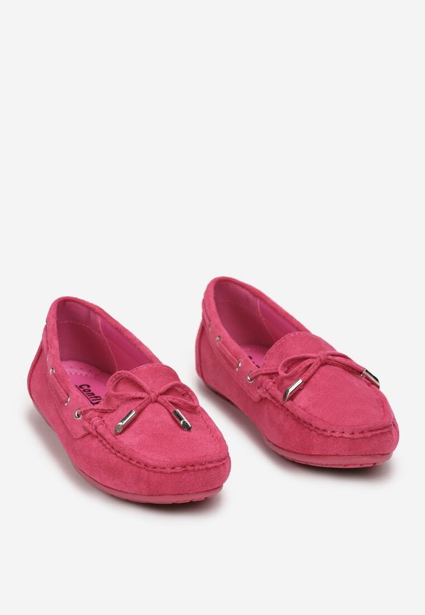 Born2be - Fuksjowe Mokasyny na Płaskiej Podeszwie z Kokardką Ariteia. Okazja: na co dzień, do pracy, na spotkanie biznesowe. Kolor: różowy. Materiał: jeans. Wzór: aplikacja. Obcas: na płaskiej podeszwie. Styl: casual, biznesowy, elegancki