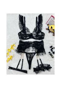 Intica - Komplet bielizny z haftem na specjalne okazje Myrilla. Kolor: czarny. Materiał: materiał. Wzór: haft