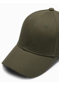 Ombre Clothing - Jednokolorowa męska czapka z daszkiem bejsbolówka – khaki V5. Kolor: brązowy. Materiał: bawełna. Wzór: ze splotem. Styl: klasyczny, sportowy, casual