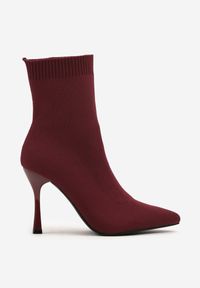 Renee - Bordowe Botki na Szpilce Vices z Elastyczną Cholewką Nallafia. Okazja: na co dzień. Kolor: czerwony. Szerokość cholewki: normalna. Obcas: na szpilce. Styl: glamour, casual, klasyczny #6