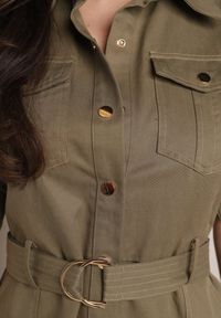 Born2be - Zielona Sukienka Koszulowa w stylu Safari z Paskiem Risielle. Okazja: na co dzień, do pracy, na spotkanie biznesowe. Kolor: zielony. Typ sukienki: koszulowe. Styl: casual, biznesowy, elegancki #6