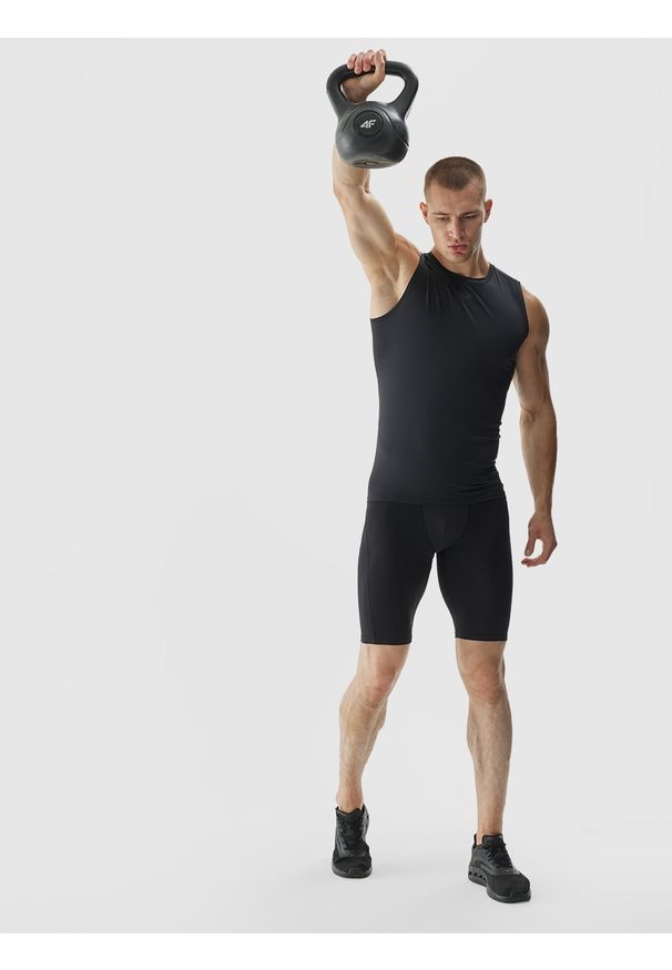 4f - 4F Spodenki treningowe slim szybkoschnące męskie - czarne 3XL. Kolor: czarny. Materiał: dzianina, elastan, włókno, materiał, poliester. Wzór: gładki, jednolity, ze splotem. Sport: fitness