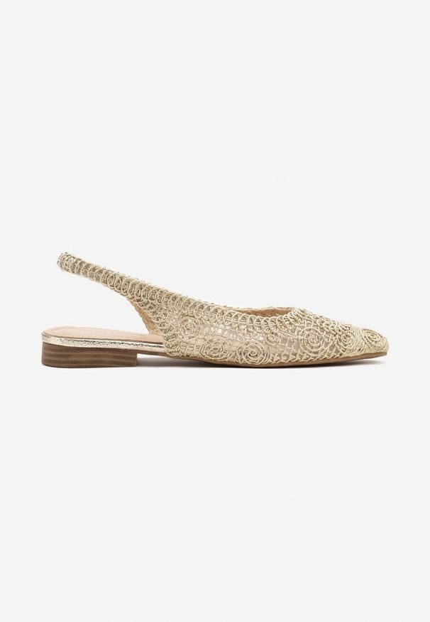Renee - Złote Ażurowe Sandały Slingback ze Szpiczastym Noskiem Eridoria. Okazja: na spacer, na co dzień, na imprezę. Nosek buta: szpiczasty. Kolor: złoty. Wzór: ażurowy. Styl: klasyczny, elegancki, casual
