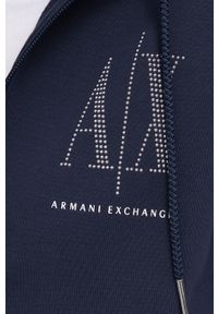 Armani Exchange - Bluza bawełniana. Okazja: na co dzień. Typ kołnierza: kaptur. Kolor: niebieski. Materiał: bawełna. Wzór: aplikacja. Styl: casual #6