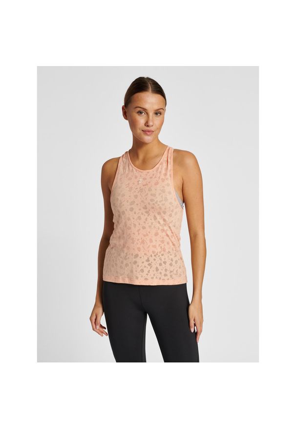 Damski tank top Hummel MT Iris Burnout. Kolor: pomarańczowy. Materiał: jersey, dzianina. Długość rękawa: bez rękawów