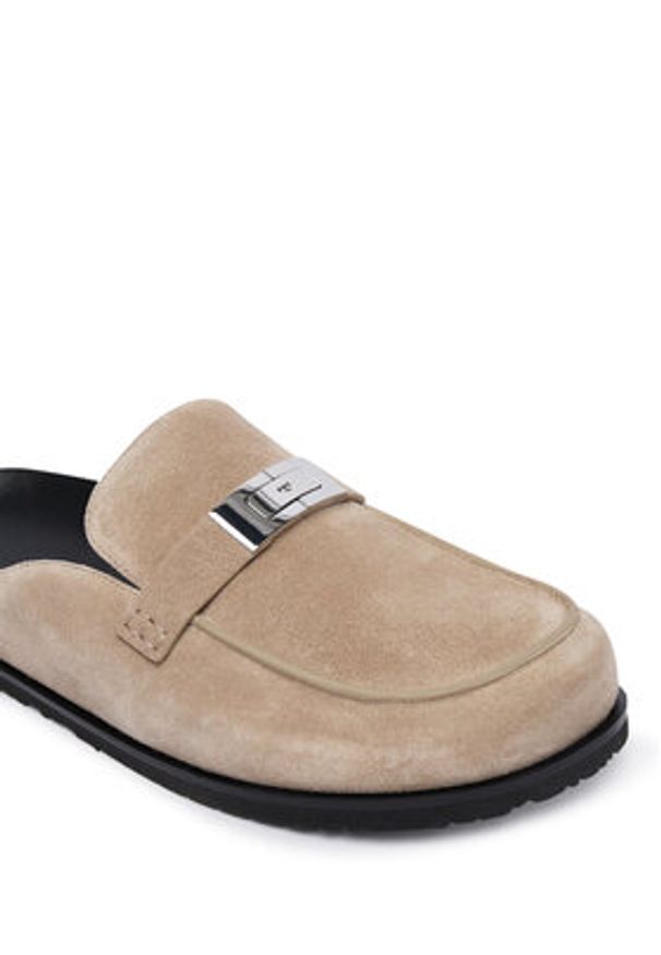 Tory Burch Klapki Lee Lee Mule 177967 Beżowy. Kolor: beżowy. Materiał: zamsz, skóra