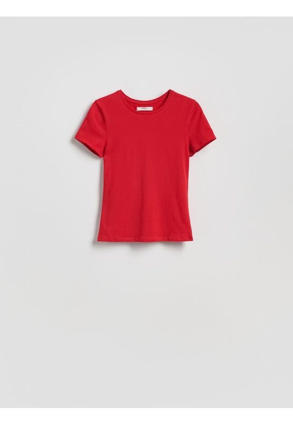Reserved - Bawełniany t-shirt slim fit - czerwony. Kolor: czerwony. Materiał: bawełna