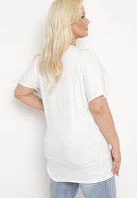 Born2be - Biały T-shirt z Rękawami w typie Nietoperza Salilena. Okazja: na co dzień. Kolor: biały. Materiał: jeans. Wzór: aplikacja. Styl: casual, elegancki, wizytowy #2