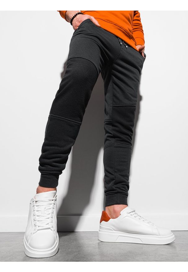 Ombre Clothing - Spodnie męskie dresowe P954 - czarne - M. Kolor: czarny. Materiał: dresówka. Wzór: gładki