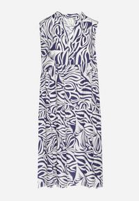 Born2be - Granatowa Bawełniana Rozkloszowana Sukienka z Geometrycznym Wzorem Annivaria. Okazja: na co dzień. Typ kołnierza: dekolt w kształcie V. Kolor: niebieski. Materiał: bawełna. Wzór: geometria. Typ sukienki: rozkloszowane. Styl: elegancki, casual, klasyczny #4