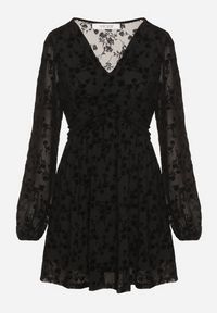 Born2be - Czarna Siateczkowa Sukienka Vices z Kwiatowym Wzorem z Weluru Erhelia. Okazja: na co dzień. Kolor: czarny. Materiał: welur. Wzór: kwiaty. Typ sukienki: proste. Styl: casual, elegancki #5