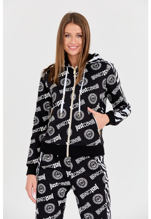 Just Cavalli - JUST CAVALLI Czarna damska bluza Logo Tigre, Rozmiar L. Kolor: czarny