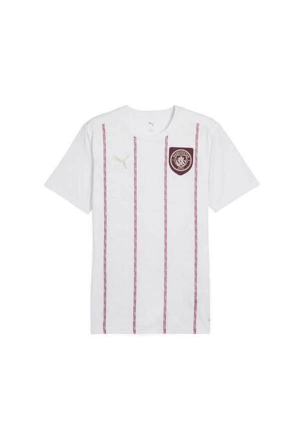 Puma - Męska koszulka przedmeczowa Manchester City PUMA. Kolor: czerwony, biały, wielokolorowy. Wzór: nadruk. Sport: piłka nożna