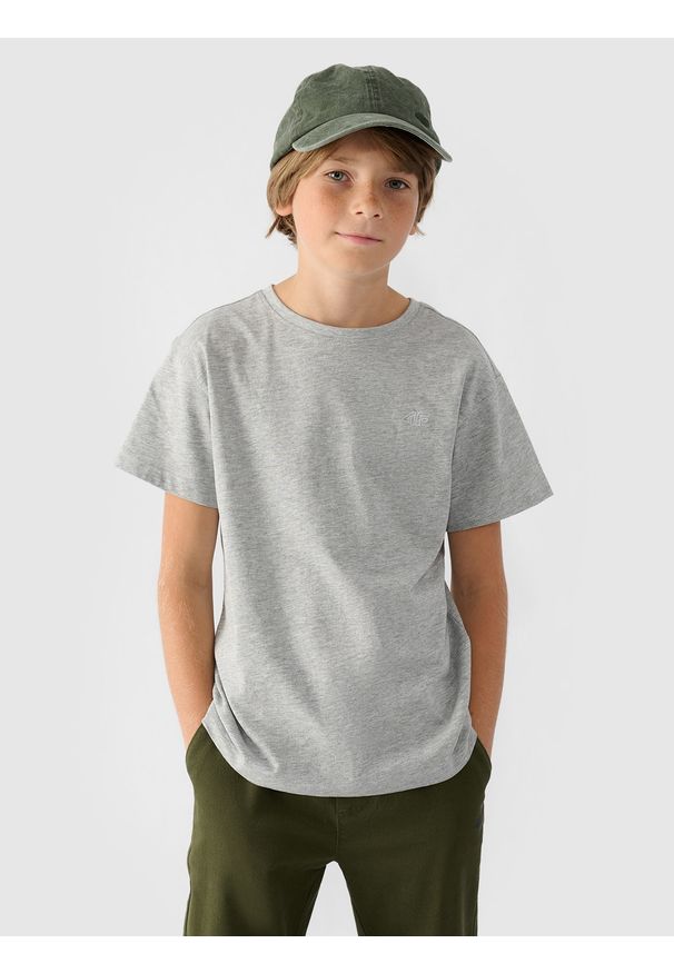 4f - 4F T-shirt gładki chłopięcy - szary 134 (8-9 lat). Okazja: na co dzień. Kolor: szary. Materiał: bawełna, materiał, jersey. Długość rękawa: krótki rękaw. Długość: krótkie. Wzór: gładki. Sezon: lato. Styl: klasyczny, młodzieżowy, sportowy, casual