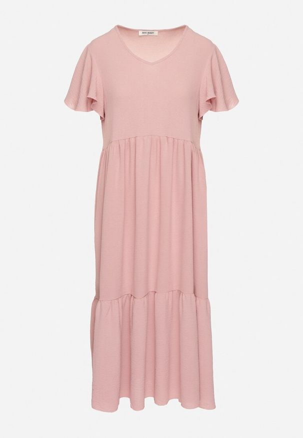 Born2be - Różowa Sukienka o Rozkloszowanym Kroju z Wiskozą Filastia. Okazja: na co dzień. Typ kołnierza: dekolt w kształcie V. Kolor: różowy. Materiał: wiskoza. Długość rękawa: krótki rękaw. Typ sukienki: rozkloszowane. Styl: casual, elegancki, klasyczny