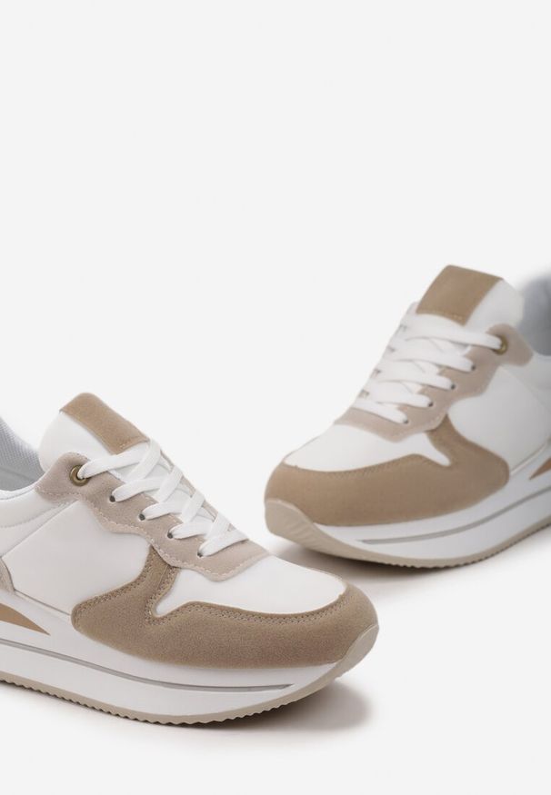 Renee - Ciemnobeżowe Sneakersy na Ozdobnej Platformie Anarinna. Kolor: beżowy. Obcas: na platformie