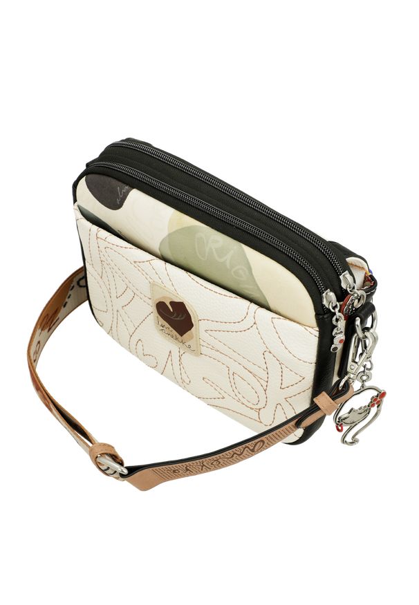 Biało-Pomarańczowa Torebka Damska Anekke Edycja Limitowana. Kolor: biały. Wzór: nadruk. Dodatki: z breloczkiem. Styl: casual, elegancki. Rodzaj torebki: na ramię