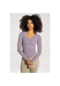 GYM GLAMOUR - Koszulka fitness damska Gym Glamour wycięta z długimi rękawami. Kolor: niebieski. Długość rękawa: długi rękaw. Długość: długie. Sport: fitness #1