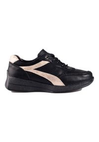 SHELOVET - Skórzane czarne sneakersy na platformie Shelovet. Kolor: czarny. Materiał: skóra. Obcas: na platformie