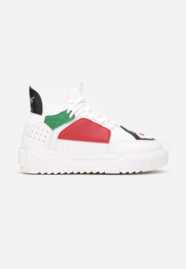 Renee - Białe Sneakersy Agathime. Wysokość cholewki: przed kostkę. Nosek buta: okrągły. Zapięcie: bez zapięcia. Kolor: biały. Materiał: materiał. Szerokość cholewki: normalna. Wzór: aplikacja, geometria, kolorowy