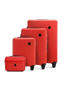 Wittchen - Komplet walizek z ABS-u w ukośne paski czerwony. Kolor: czerwony. Materiał: poliester. Wzór: paski. Styl: elegancki