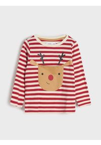 Sinsay - Koszulka z długimi rękawami - czerwony. Kolor: czerwony. Długość rękawa: długi rękaw. Długość: długie. Wzór: paski. Styl: wizytowy #1