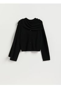 Reserved - Kardigan z szalem z wełną - czarny. Kolor: czarny. Materiał: wełna #1