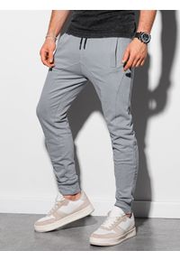 Ombre Clothing - Spodnie męskie dresowe joggery P948 - jasnoszare - XXL. Kolor: szary. Materiał: dresówka