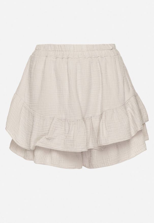 Born2be - Jasnobeżowe Bawełniane Spódnico-Szorty z Falbankami Turena. Okazja: na co dzień. Kolor: beżowy. Materiał: bawełna. Sezon: lato. Styl: elegancki, casual