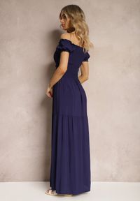 Renee - Granatowa Sukienka Hiszpanka z Wiskozy z Górą Marszczoną Gumkami Moallme. Typ kołnierza: dekolt hiszpanka. Kolor: niebieski. Materiał: wiskoza #5